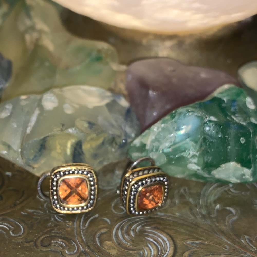 NWOT silver and gold cable and gem earrings